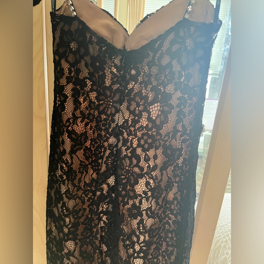 Self Portrait Black Lace Rhinestone Embellished Shoulder Strap Long Dress NWOT - Picture 10 of 14